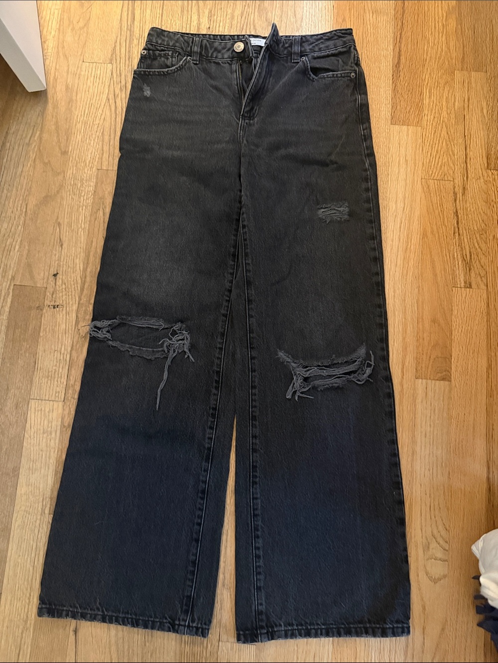 Garage Black Distressed Wide-Leg Jeans